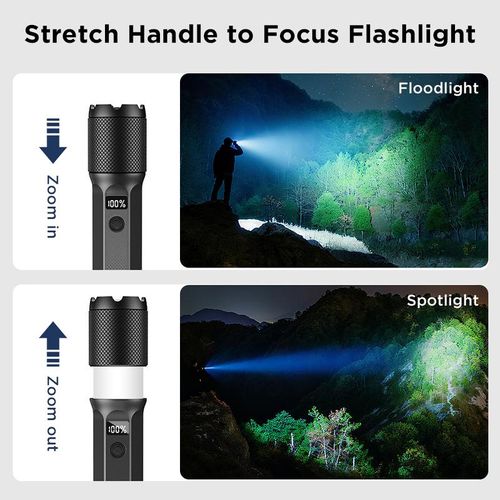 FUDUOO Flashlight LED, 2000LM, Rechargeable, Zoomable, LED Digital Display, Magnetic and Output Port, 7 Lighting Modes, Ultra-Powerful LED Flashlight for Camping Hiking Emergency
