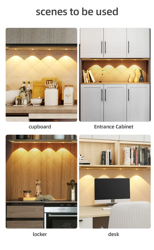 60cmSmart LED motion sensor light, ultra-thin, cat-eye shaped, hill-shaped light strip, rechargeable, self-adhesive, suitable for wine cabinets and other cabinets.