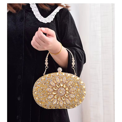 Rhinestone Clutch Purses for Women Evening Wedding Formal - Round Clasp Handbag - Rhinestone Bag