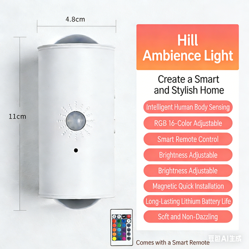Colorful Gradient Ambient Night Light, Smart Human Body Sensor, Rechargeable Magnetic RGB Wall Lamp (2-pack)