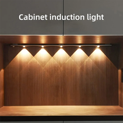 60cmSmart LED motion sensor light, ultra-thin, cat-eye shaped, hill-shaped light strip, rechargeable, self-adhesive, suitable for wine cabinets and other cabinets.