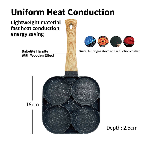 Flat-bottomed non-stick frying pan for home use