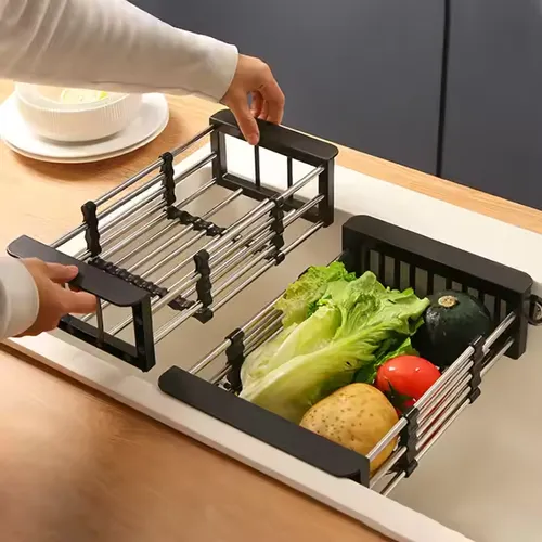 Retractable stainless steel kitchen drain rack