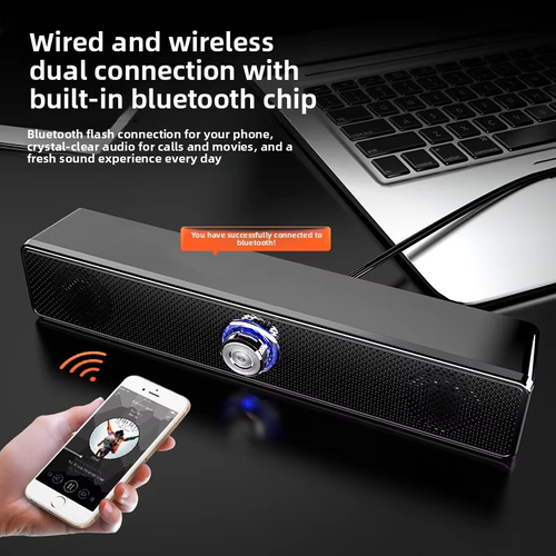 350TS Long Bar Wired Bluetooth Speaker — Home Desktop Dual-Driver Subwoofer Soundbar for Computers