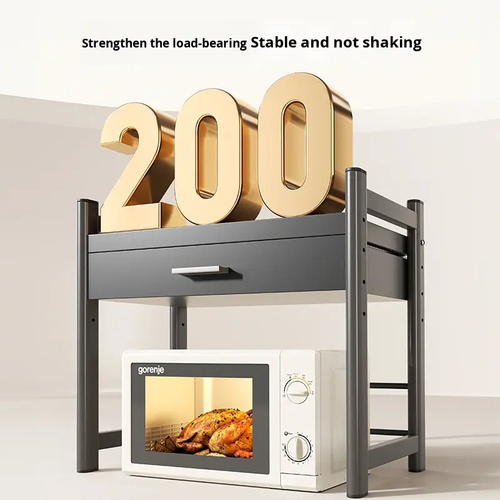 Kitchen microwave storage rack with drawer