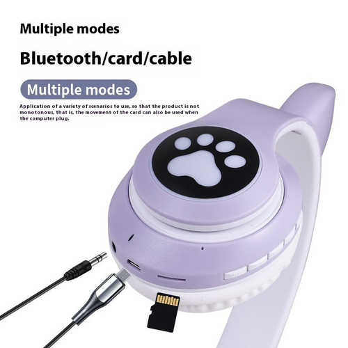 STN-28 Over-Ear Bluetooth Headphones — Cat-Ear Design, Deep Bass, Flashing LED Lights, Wireless, Sports-Ready, SD Card Support