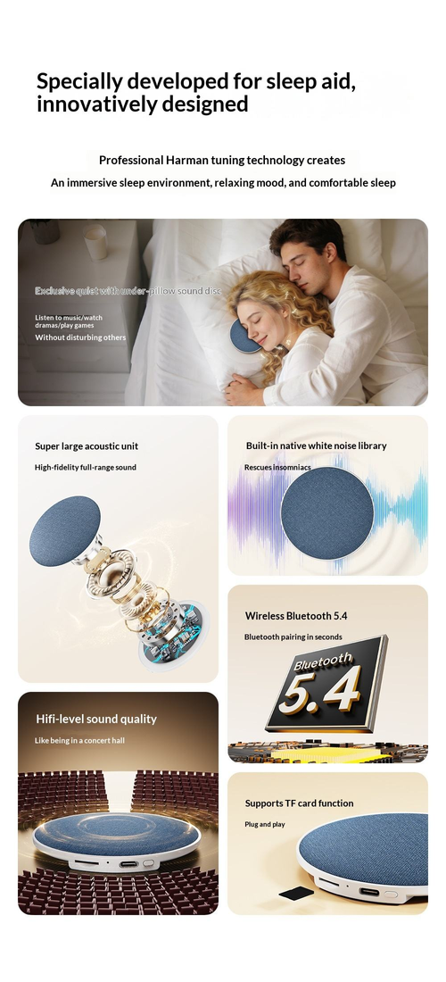 Bedside Audio Pillow Speaker — Plays Audio Discs & Bluetooth Audio — Sleep Timer Function