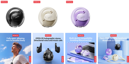 Bluetooth 5.4 Headphones, Sport Wireless Earphones with Ear Hooks, Gaming Earbuds, MINISO HiFi Earphones with AI Translation Function