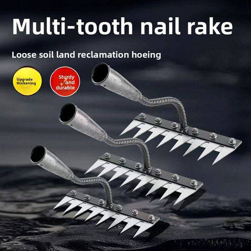 Multifunctional weeding tool manganese steel rake loose soil agricultural hoe removable 8-tooth nail rake hoeing tool