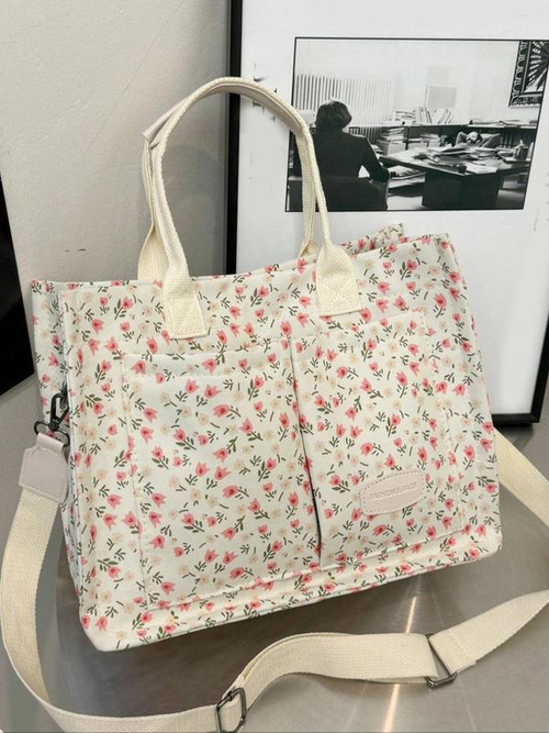 Multifunctional handbag Bible study bag with floral pattern in white