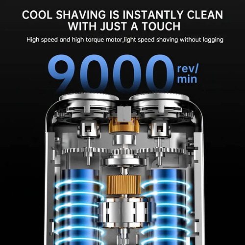 Ultra-clean electric shaver for men, rechargeable and washable, compact and powerful beard trimmer.