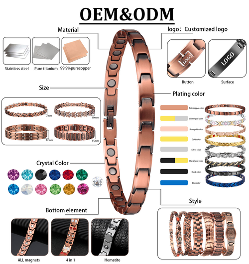 Stylish detachable energy magnetic bracelet, made of eco-friendly alloy with rhinestones, adjustable women's bangle.