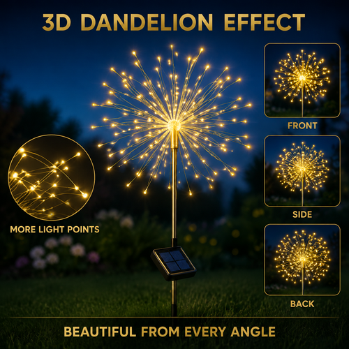 🔥 HOT SALE 🔥 COD! Solar Dandelion Garden Lights | Warm Golden Firework Glow for Pathways, Patios, Flower Beds & Events