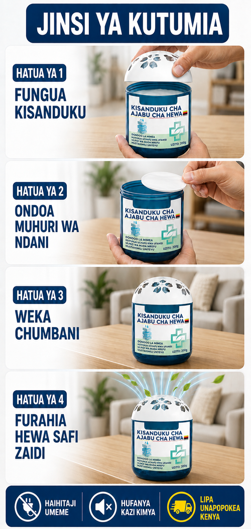 🔥 OFA MAALUM 🔥 LIPA UNAPOPOKEA COD!  Kisanduku cha Ajabu cha Kusafisha Hewa na Kuondoa Vumbi | Husaidia Kunasa Vumbi Hewani na Kupunguza Harufu | Kinafaa Sebuleni Chumbani Ofisini na Jikoni | Bidhaa Zipo Nairobi | Hutumwa Ndani ya Saa 48 | Marejesho na Mabadilishano Ndani ya Siku 7 Bila Maswali  Oda za malipo wakati wa kupokea zitatumwa kutoka ghala letu la Nairobi ndani ya saa 48. Uwasilishaji huchukua siku 1 hadi 3 za kazi.