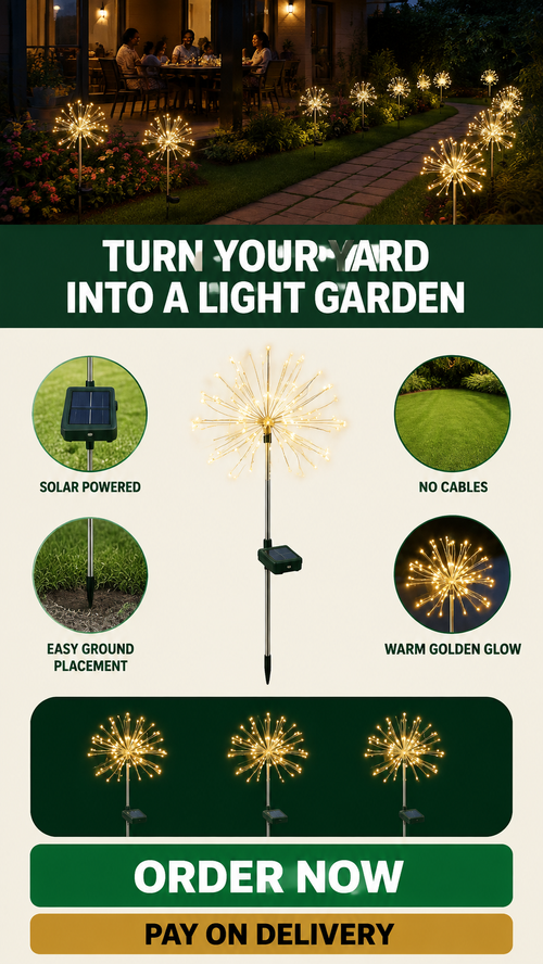 🔥 HOT SALE 🔥 COD! Solar Dandelion Garden Lights | Warm Golden Firework Glow for Pathways, Patios, Flower Beds & Events