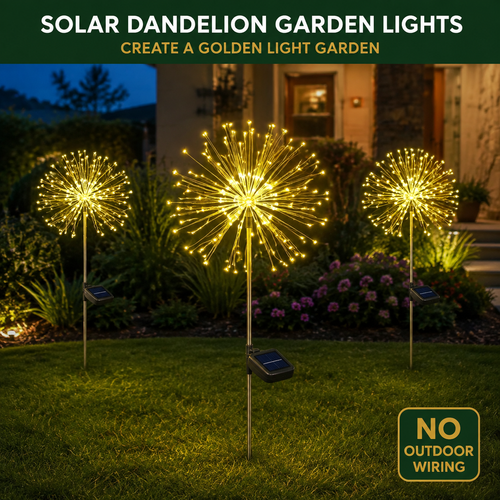 🔥 HOT SALE 🔥 COD! Solar Dandelion Garden Lights | Warm Golden Firework Glow for Pathways, Patios, Flower Beds & Events