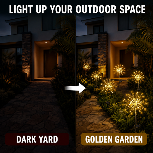 🔥 HOT SALE 🔥 COD! Solar Dandelion Garden Lights | Warm Golden Firework Glow for Pathways, Patios, Flower Beds & Events