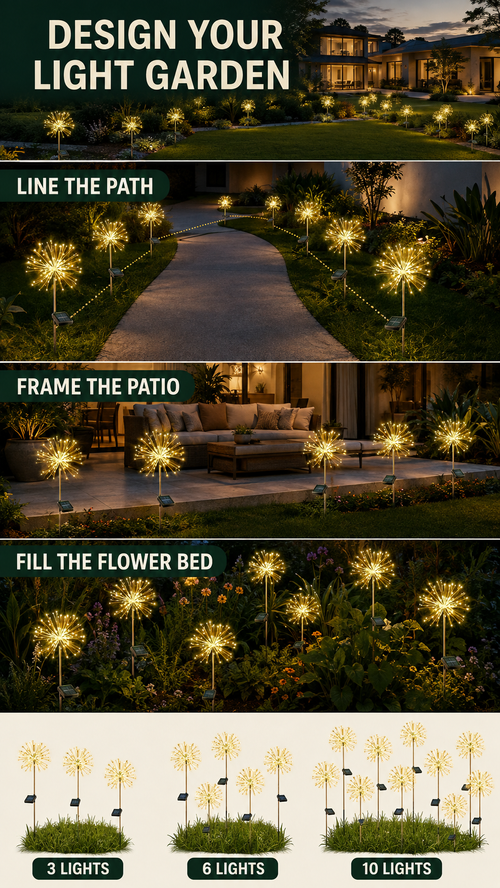 🔥 HOT SALE 🔥 COD! Solar Dandelion Garden Lights | Warm Golden Firework Glow for Pathways, Patios, Flower Beds & Events