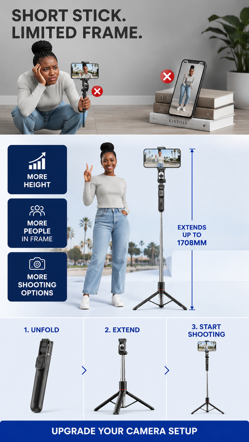 🔥 HOT SALE 🔥 COD! F16 1708mm Selfie Stick Tripod | 360° Phone Holder | Remote Shutter | Handheld & Floor Stand | For Videos, Group Photos & Travel |Nairobi Inventory | Ships in 48 Hours | 7-Day No-Questions-Asked Returns and Exchanges. Cash-on-Delivery orders will be shipped from our Nairobi warehouse within 48 hours. Delivery takes 1–3 business days.