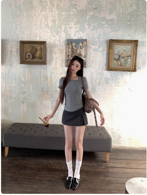 a字半身裙女夏季新款超火包臀灰色裙子小個子西裝短裙