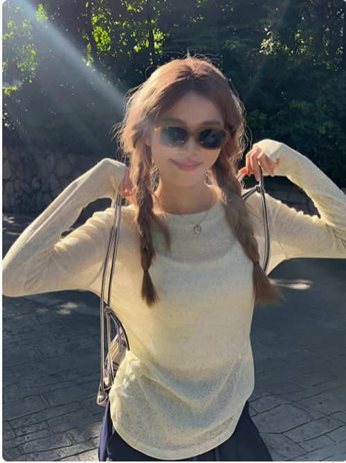 綠色薄款冰絲長袖t恤女早春季年新款設計感打底內搭罩衫上衣