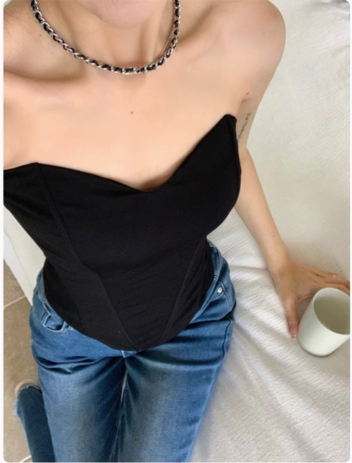 辣妹性感抹胸黑色小背心裹胸女装夏季外穿显瘦无肩带内搭短款上衣
