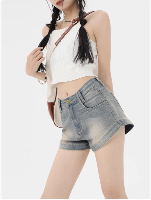 美式復古牛仔超短褲女2025夏季新款百搭顯瘦高腰包臀辣妹a字熱褲