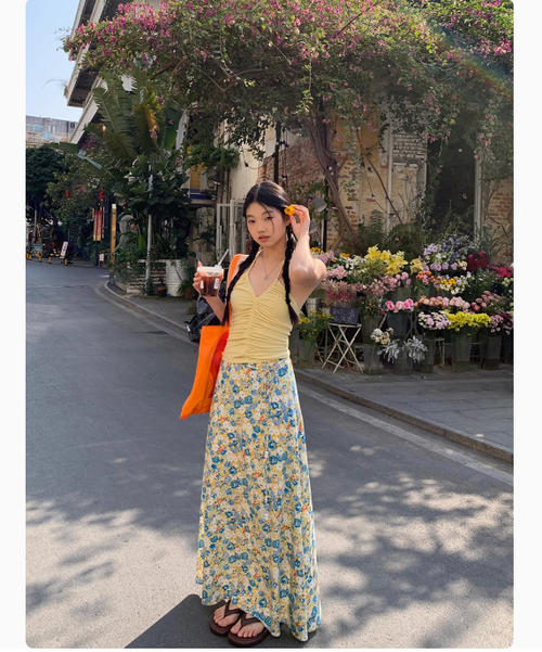 a字半身裙女新款夏長裙包臀高腰氣質顯瘦碎花韓系裙子
