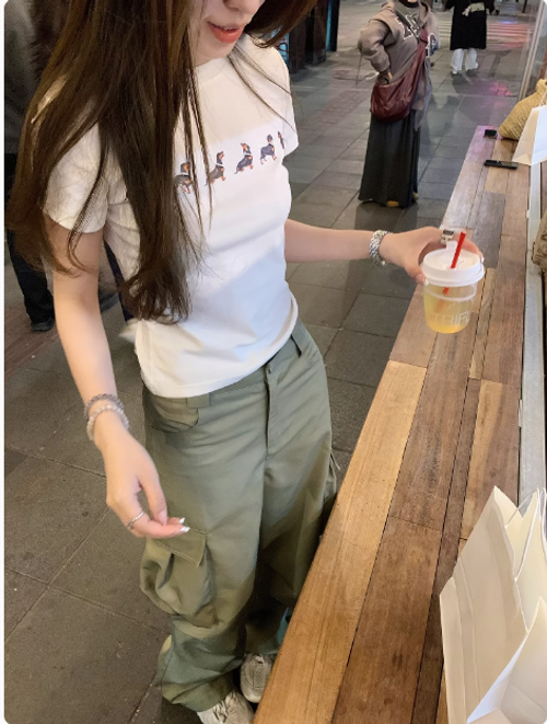 小狗印花正肩短袖T恤女夏季修身顯瘦短款上衣