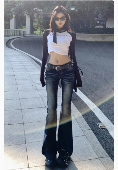 美式怀旧低腰辣妹微喇叭牛仔裤女2025新款百搭弹力修身显瘦马蹄裤