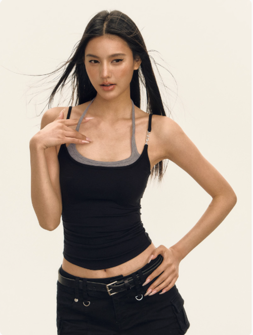 美式復古辣妹設計感掛脖吊帶背心女夏季新款外穿上衣