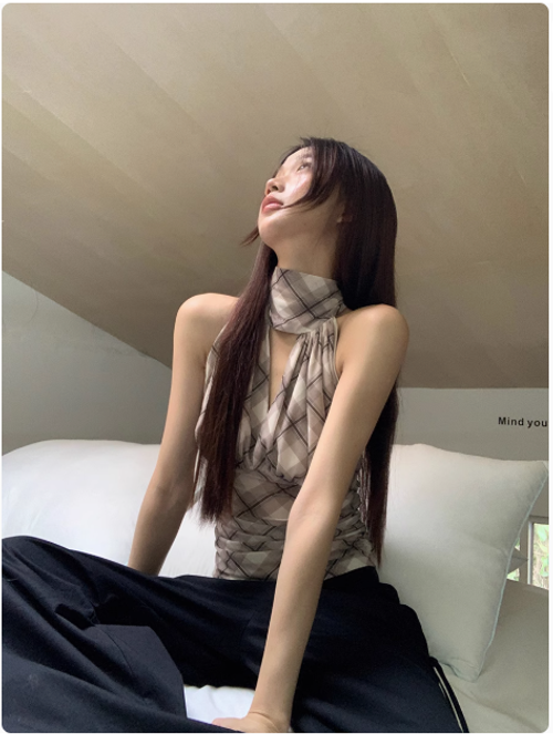 吊帶背心女夏外穿新款美背法式顯瘦設計感無袖掛脖上衣