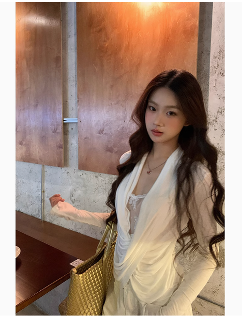 白色打底衫女春季蕾絲內搭長袖t恤辣妹修身性感純欲上衣女