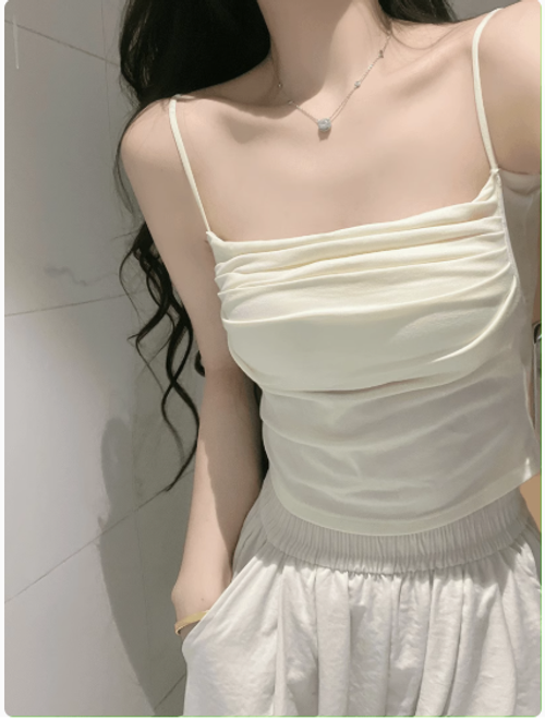 大碼胖mm修身氣質褶皺吊帶背心女夏季帶胸墊內搭外穿美背短款上衣