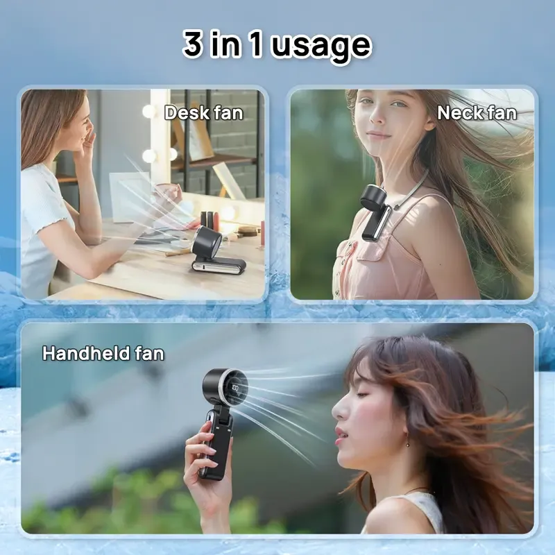 Portable Handheld Turbo Fan, 5 Gear Wind,4000mAh Battery Operated, Up to 10 Working Hours, 3 IN 1 Hand Fan Rechargeable with Air Turbo Tech Cooling Fan for Outdoor Activities, Travel, Working, Summer Selected Products,Black personal