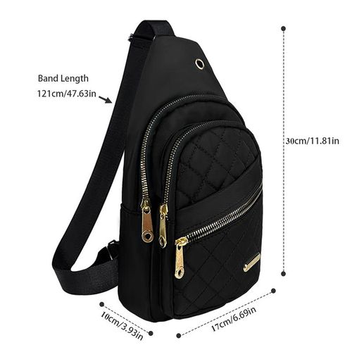 Solid Black Color Quilted Fanny Pack - Casual Zipper Chest Belt Bum Bag, Adjustable Sling Bag for Daily Use, Lightweight & Waterproof