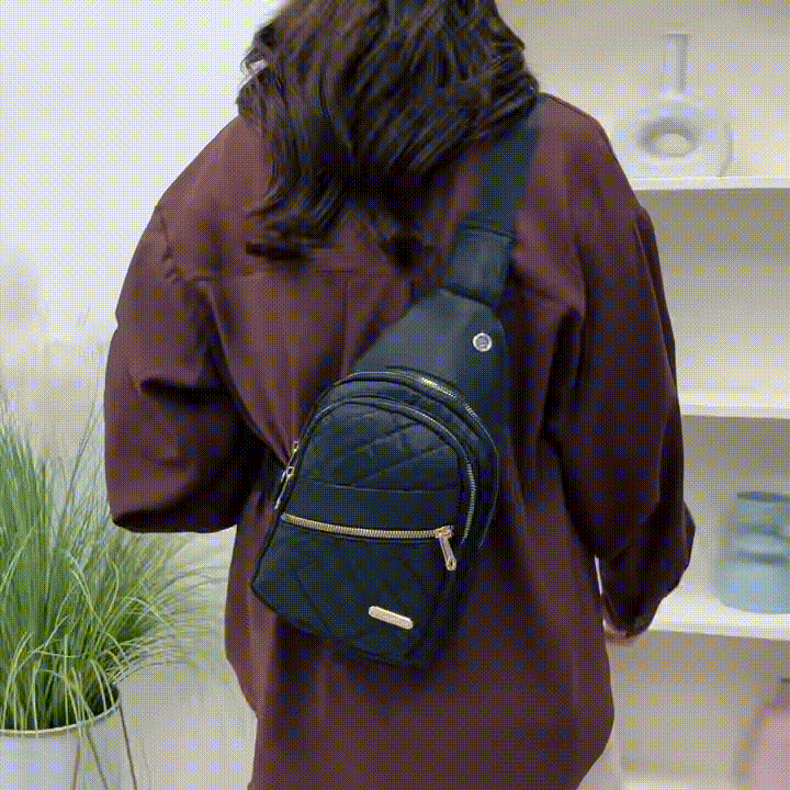 Solid Black Color Quilted Fanny Pack - Casual Zipper Chest Belt Bum Bag, Adjustable Sling Bag for Daily Use, Lightweight & Waterproof