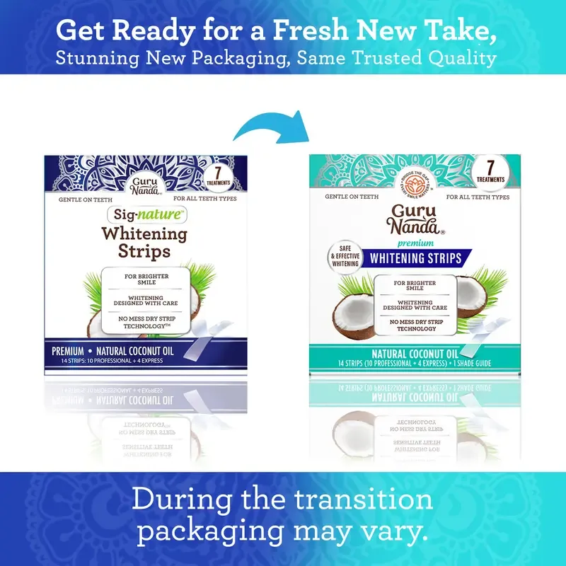 GuruNanda Whitening Strips, 7-day treatment (7 Packets - 2 Strips per pack)- Enamel-Safe Strips for Sensitive Teeth - Non-Slip, Dry Strip Technology