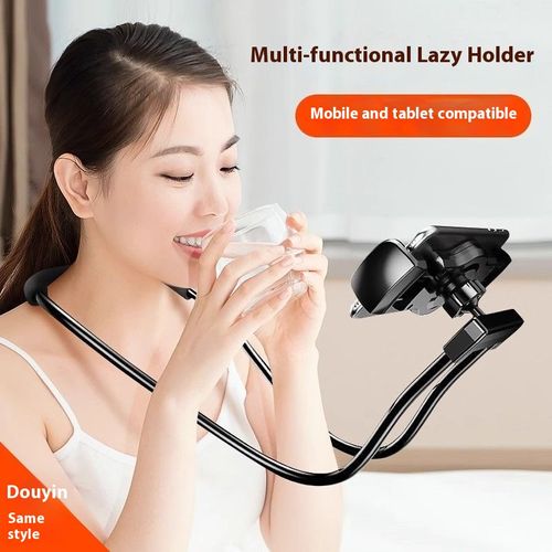 Black lazy phone holder, neck - hanging, suitable for watching TV, using tablets, live streaming in bed, binge - watching dramas, and universal for desktop, bedside, and dormitory hanging.