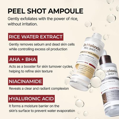 Dr.Melaxin Official Peel Shot Glow Rice Ampoule Duo - Serums for Brightening, Exfoliating, and Moisturizing - Suitable for All Skin Types