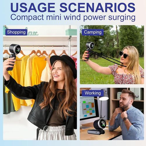 Portable Handheld Turbo Fan, 5 Gear Wind,4000mAh Battery Operated, Up to 10 Working Hours, 3 IN 1 Hand Fan Rechargeable with Air Turbo Tech Cooling Fan for Outdoor Activities, Travel, Working, Summer Selected Products,Black personal