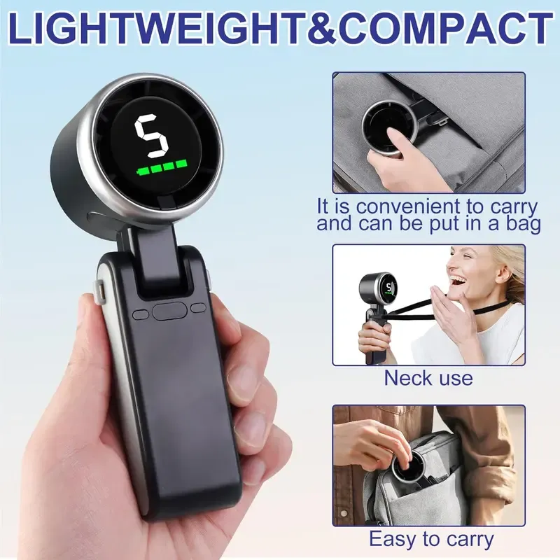 Portable Handheld Turbo Fan, 5 Gear Wind,4000mAh Battery Operated, Up to 10 Working Hours, 3 IN 1 Hand Fan Rechargeable with Air Turbo Tech Cooling Fan for Outdoor Activities, Travel, Working, Summer Selected Products,Black personal