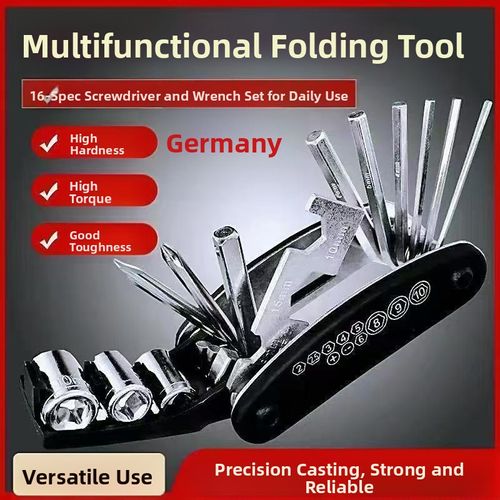 German imported folding screwdriver tool, 16-in-1 hexagon socket multi-functional set including wrenches and screwdrivers.