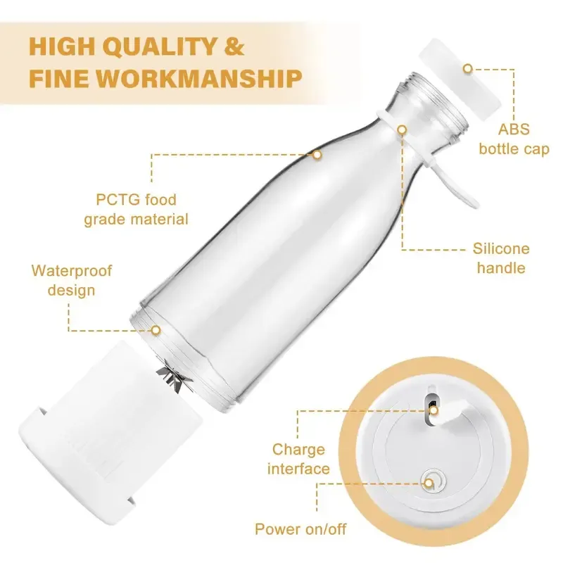 Portable Smoothie Blender, Fresh Juice Personal Blender, 420ml USB Cordless Portable（white）