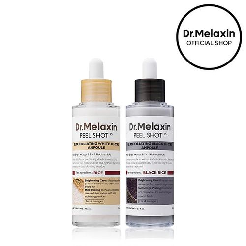 Dr.Melaxin Official Peel Shot Glow Rice Ampoule Duo - Serums for Brightening, Exfoliating, and Moisturizing - Suitable for All Skin Types
