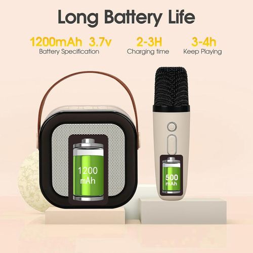 White Mini karaoke machine with microphone sound system, portable karaoke machine with 2 wireless microphones, birthday gifts for girls and children aged 4-12, family gatherings