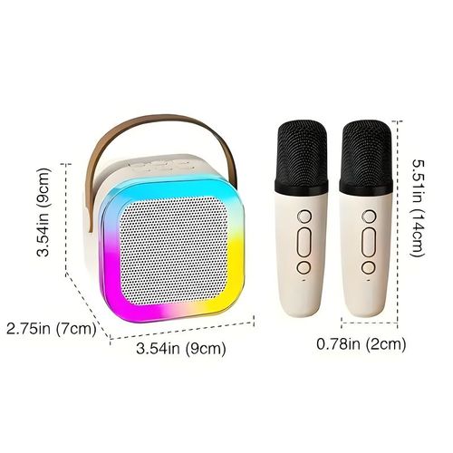 White Mini karaoke machine with microphone sound system, portable karaoke machine with 2 wireless microphones, birthday gifts for girls and children aged 4-12, family gatherings