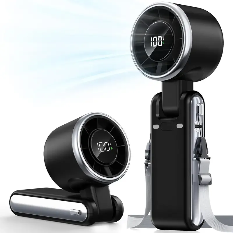 Portable Handheld Turbo Fan, 5 Gear Wind,4000mAh Battery Operated, Up to 10 Working Hours, 3 IN 1 Hand Fan Rechargeable with Air Turbo Tech Cooling Fan for Outdoor Activities, Travel, Working, Summer Selected Products,Black personal