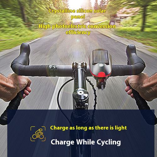 Red solar bike headlight – bright, rechargeable! ✨ Strong beam, loud horn, perfect for mountain rides & night cycling. Solar-charged, grab now! 🚴🔥
