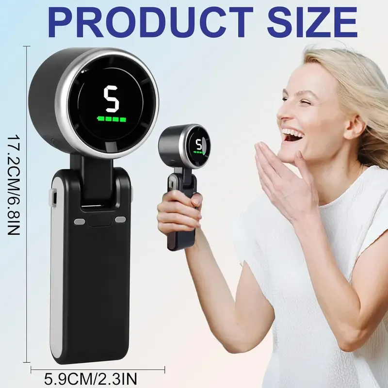 Portable Handheld Turbo Fan, 5 Gear Wind,4000mAh Battery Operated, Up to 10 Working Hours, 3 IN 1 Hand Fan Rechargeable with Air Turbo Tech Cooling Fan for Outdoor Activities, Travel, Working, Summer Selected Products,Black personal